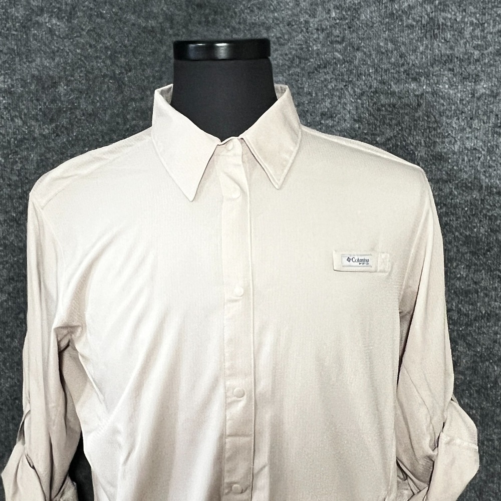Columbia PFG Tamiani Long Roll Tab Sleeve Shirt Women’s XL/TG Men’s L Tan Beige